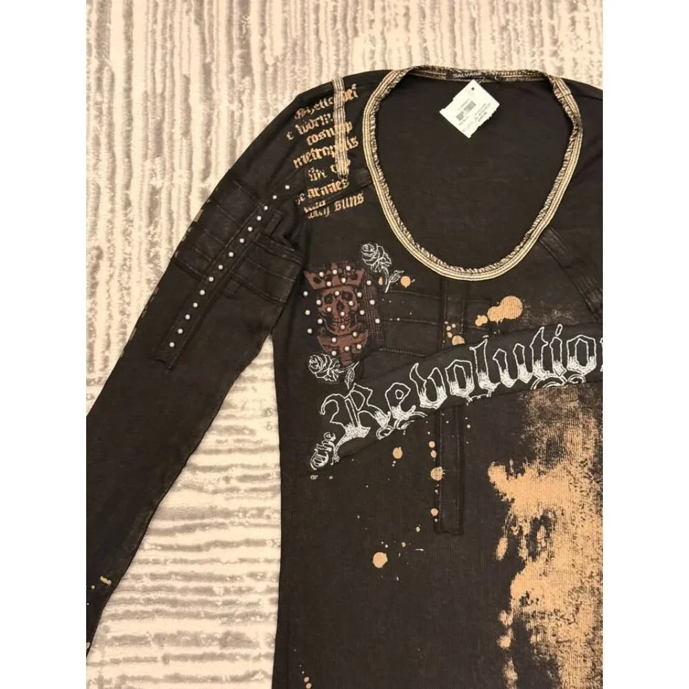 New Salvage women's large black/beige Boutique Revolution top MSRP $74.99 - Picture 5 of 8